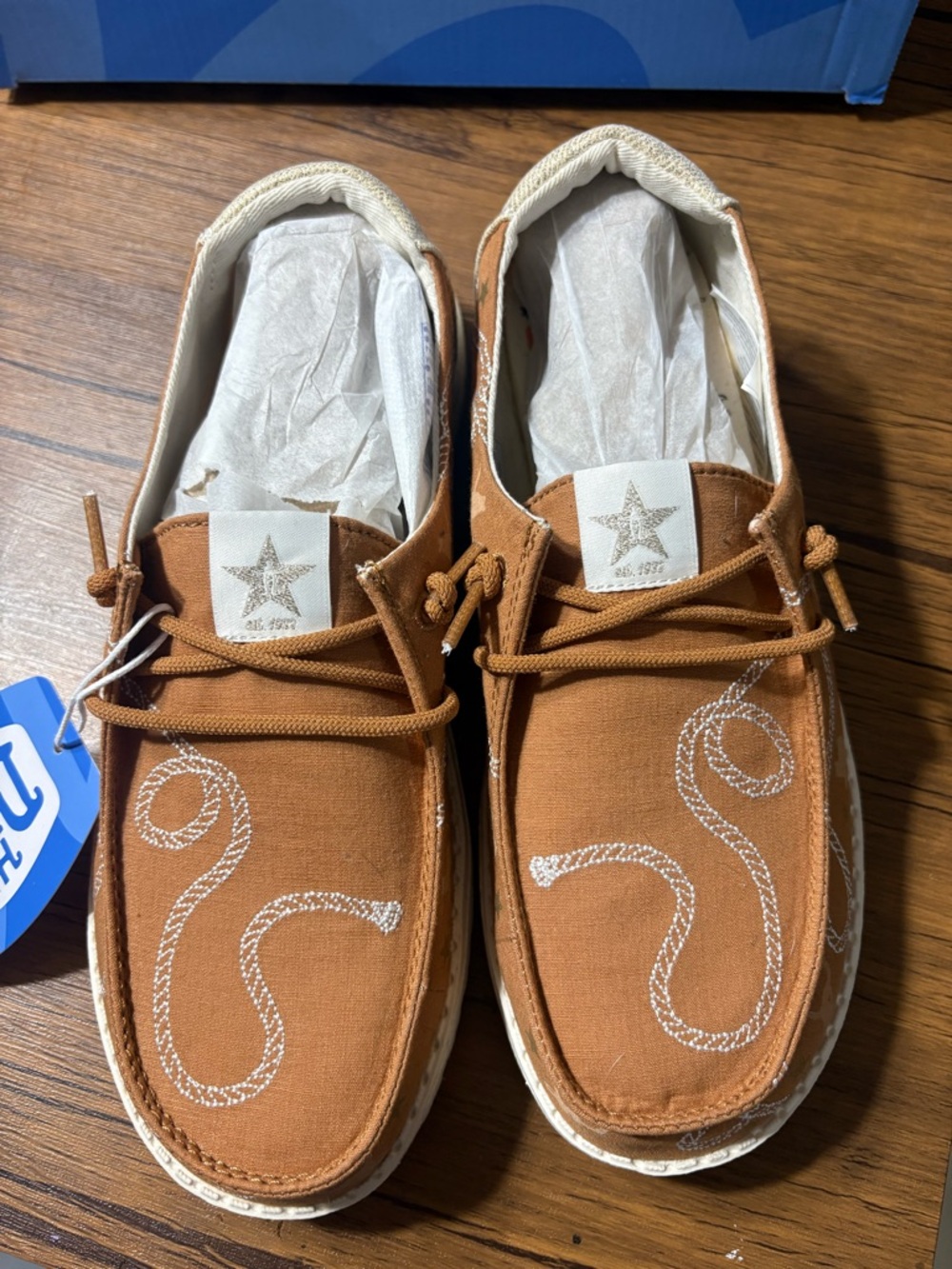 Houston rodeo 2 Hey Dude women Tan Canvas Slip-On Sneakers with White Stitching